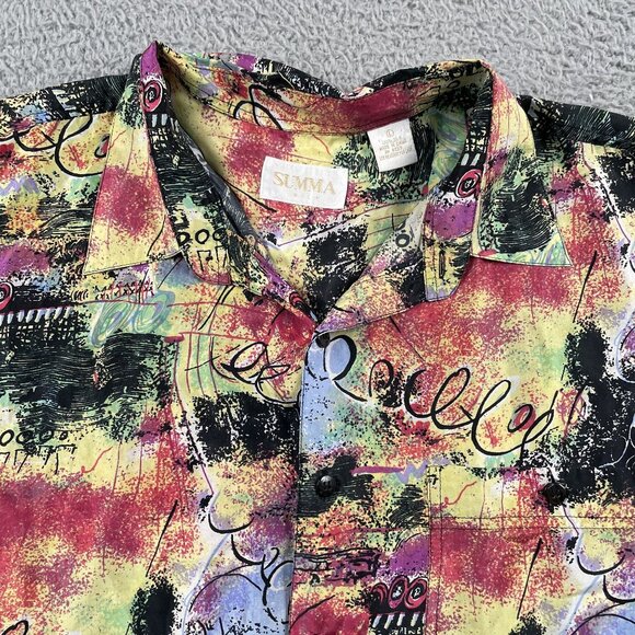 Summa Silk Shirt Mens Large Colorful 100% Silk Button Down Party Summer - Picture 7 of 7